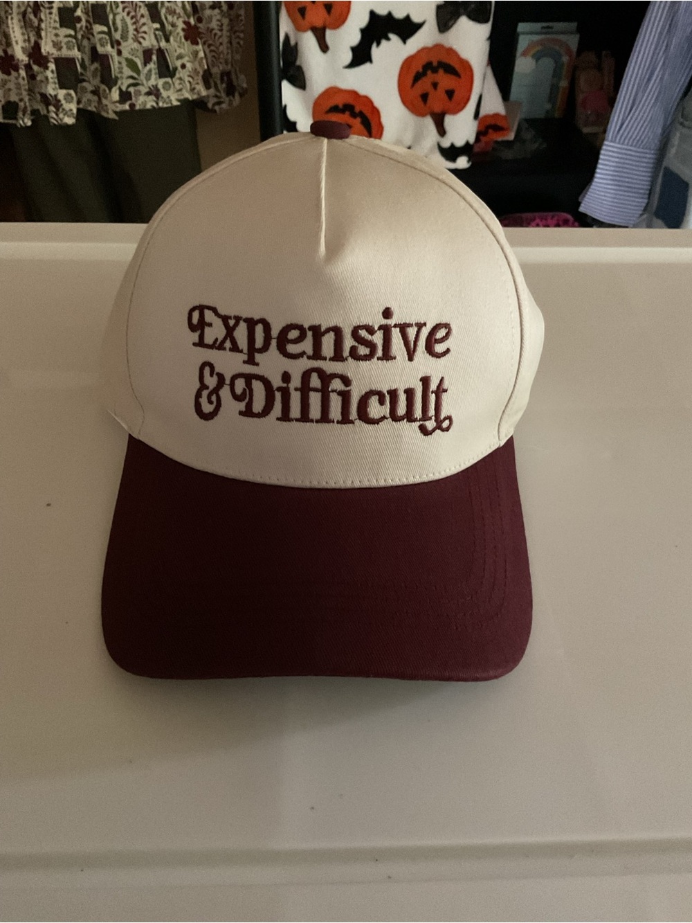 Zenana Outfitters Two-Tone Cream and Maroon Trucker Hat